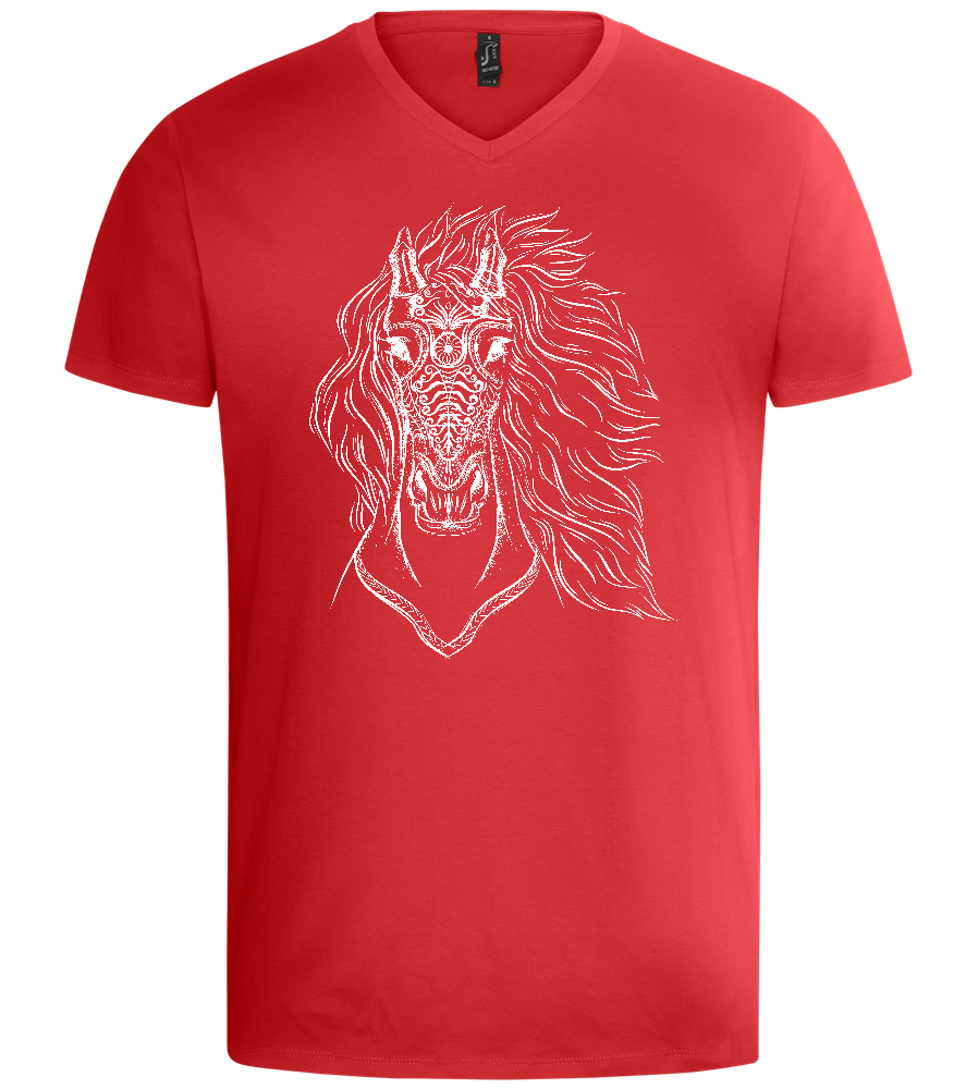 White Abstract Horsehead Design - Basic men's v-neck t-shirt_RED_front