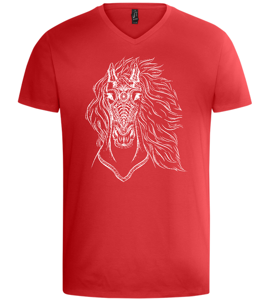 White Abstract Horsehead Design - Basic men's v-neck t-shirt_RED_front