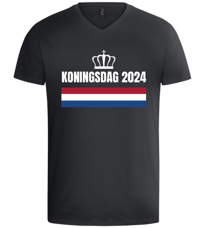 Kingsday Flag Design - Basic men's v-neck t-shirt_DARK GRAY_front