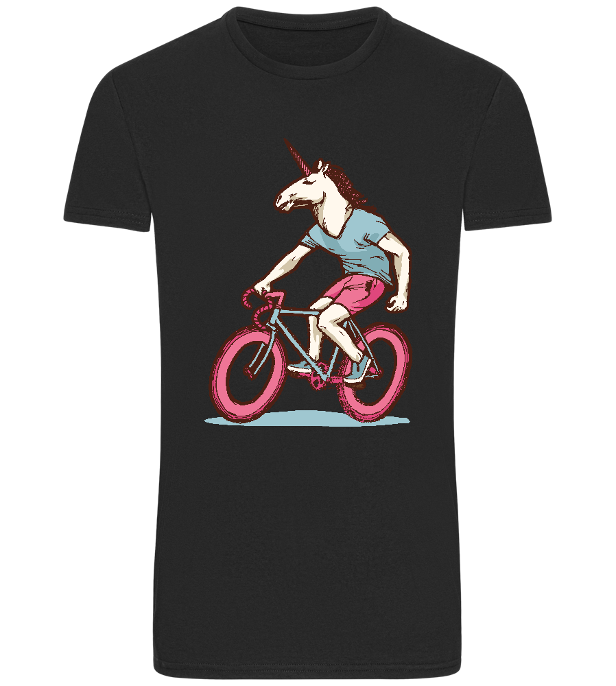 Unicorn On Bicycle Design - Basic Unisex T-Shirt_DEEP BLACK_front