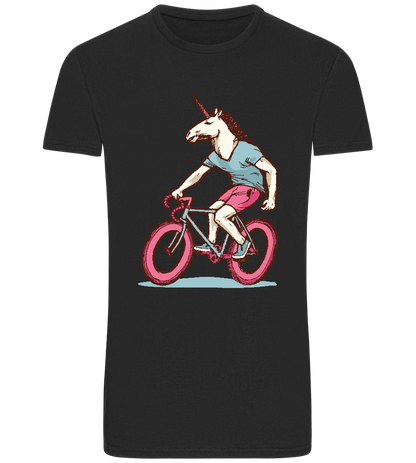 Unicorn On Bicycle Design - Basic Unisex T-Shirt_DEEP BLACK_front