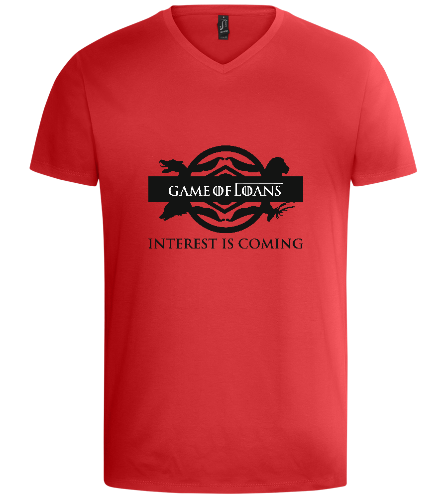 Interest is Coming Design - Basic men's v-neck t-shirt_RED_front