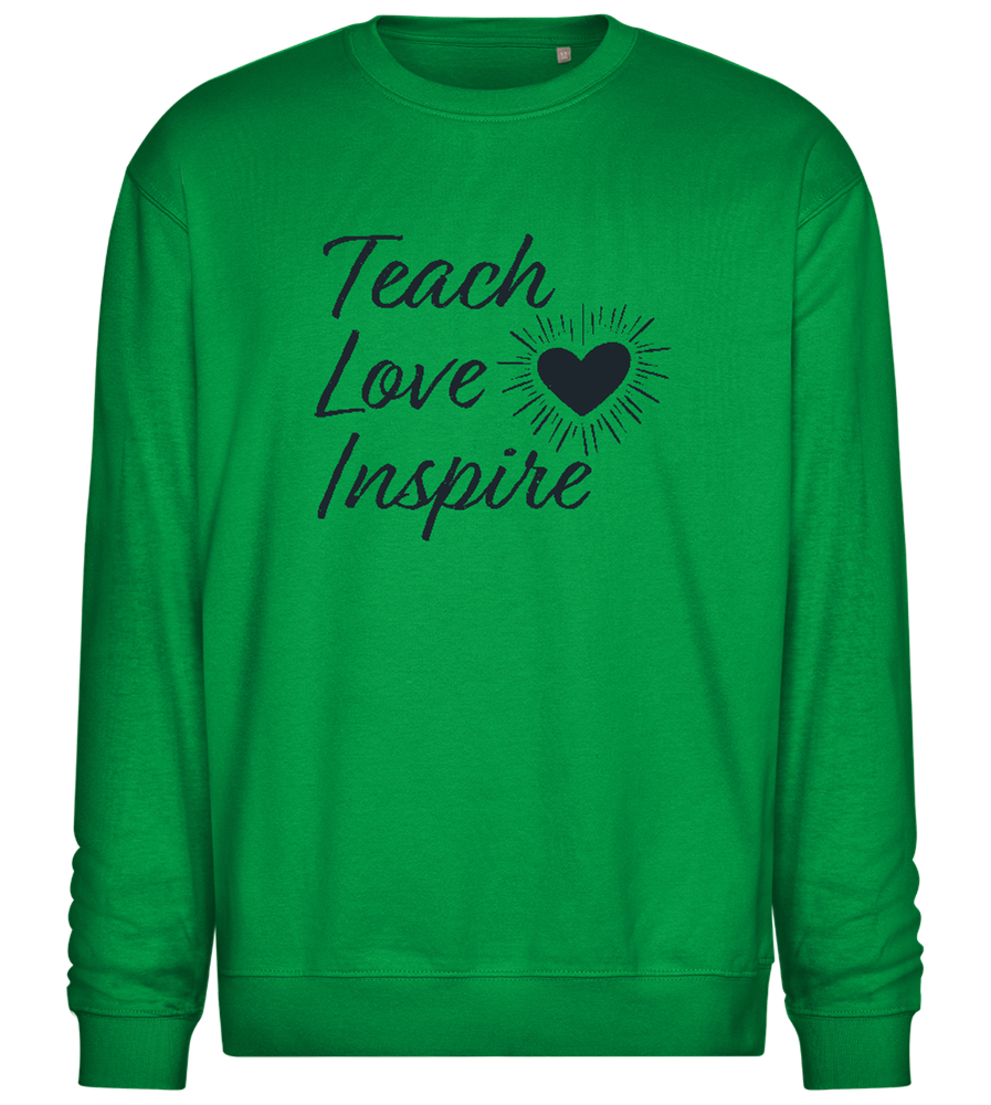 Teach Love Inspire Heart Design - Comfort Essential Unisex Sweater_MEADOW GREEN_front