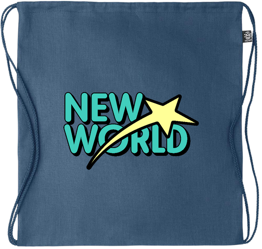 New World Design - Premium hemp drawstring bag_BLUE_front