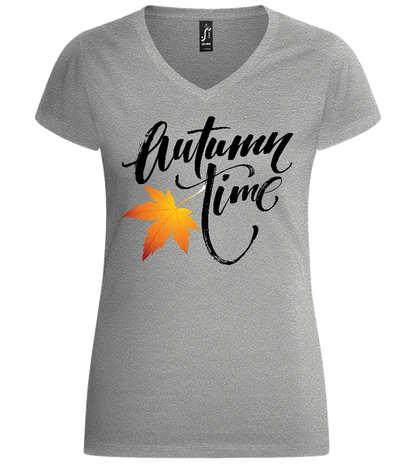 Autumn Time Leaf Design - Basic women's v-neck t-shirt_ORION GREY_front