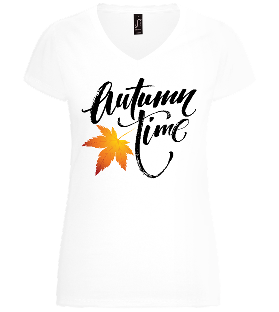 Autumn Time Leaf Design - Basic women's v-neck t-shirt_WHITE_front