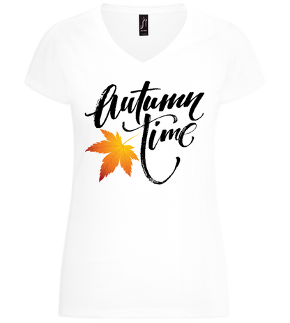 Autumn Time Leaf Design - Basic women's v-neck t-shirt_WHITE_front