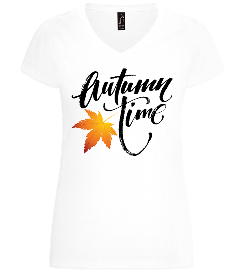 Autumn Time Leaf Design - Basic women's v-neck t-shirt_WHITE_front