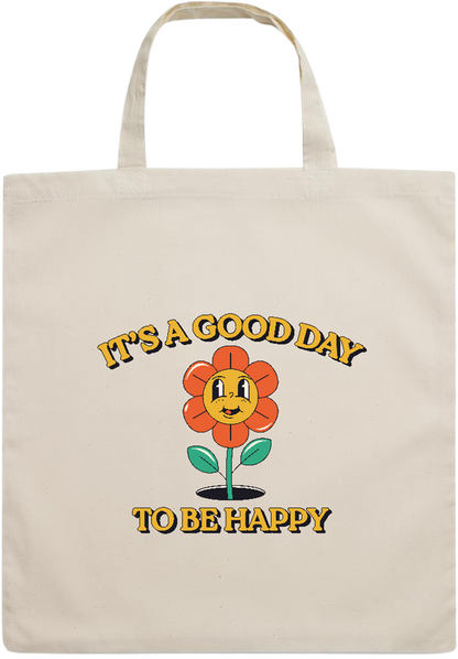 Happy Flower Vibes Design - Essential short handle cotton tote bag_BEIGE_front