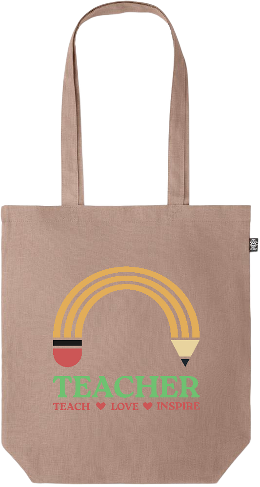 Teacher Pencil Design - Premium colored organic hemp tote bag_BROWN_front