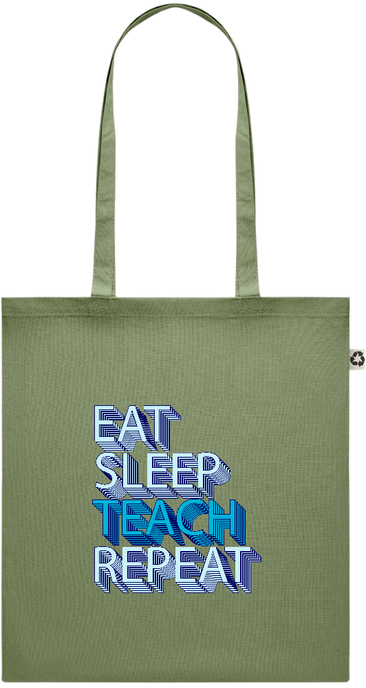 Eat Sleep Teach Repeat Design - Recycled cotton colored shopping bag_GREEN_front