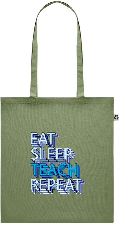 Eat Sleep Teach Repeat Design - Recycled cotton colored shopping bag_GREEN_front