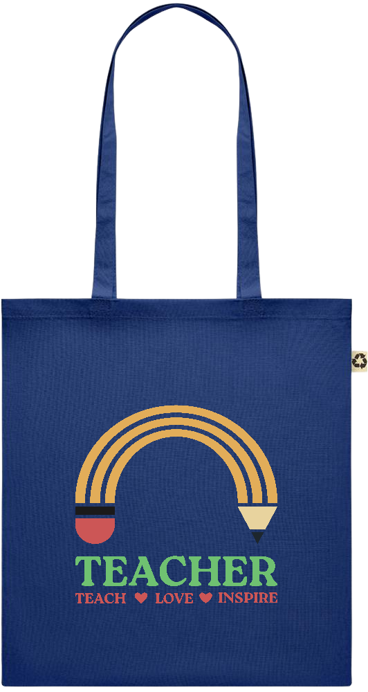 Teacher Pencil Design - Recycled cotton colored shopping bag_BLUE_front