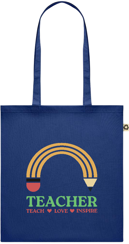 Teacher Pencil Design - Recycled cotton colored shopping bag_BLUE_front