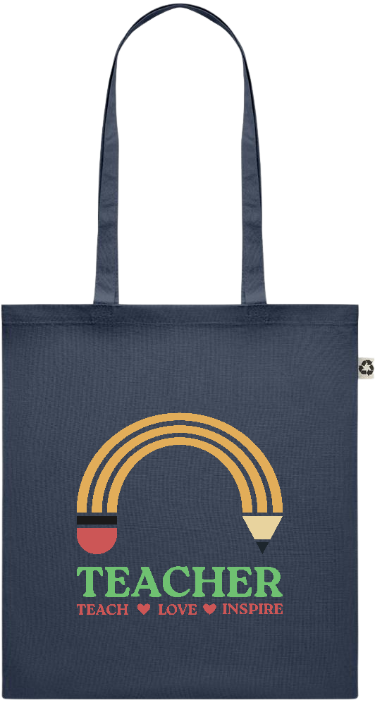 Teacher Pencil Design - Recycled cotton colored shopping bag_FRENCH NAVY_front