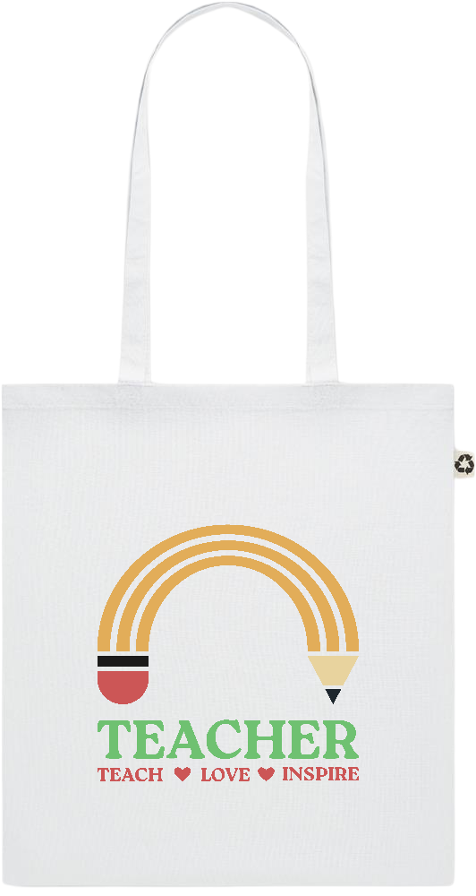 Teacher Pencil Design - Recycled cotton colored shopping bag_WHITE_front