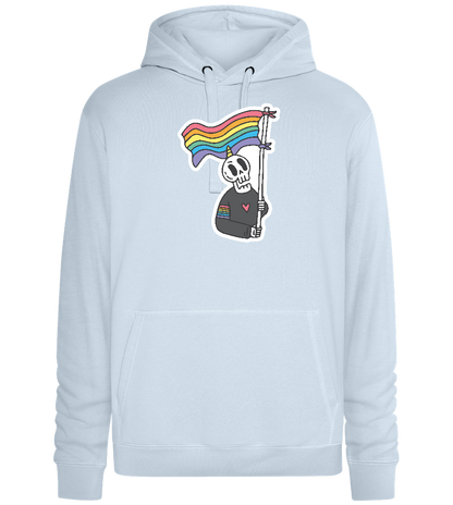 Rainbow Flag Skull Design - Premium unisex hoodie_CREAMY BLUE_front