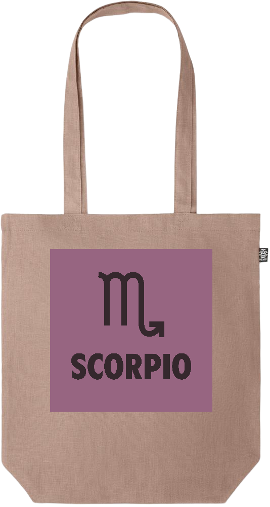 Zodiac Scorpio Design - Premium colored organic hemp tote bag_BROWN_front