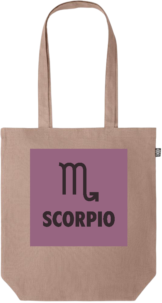 Zodiac Scorpio Design - Premium colored organic hemp tote bag_BROWN_front