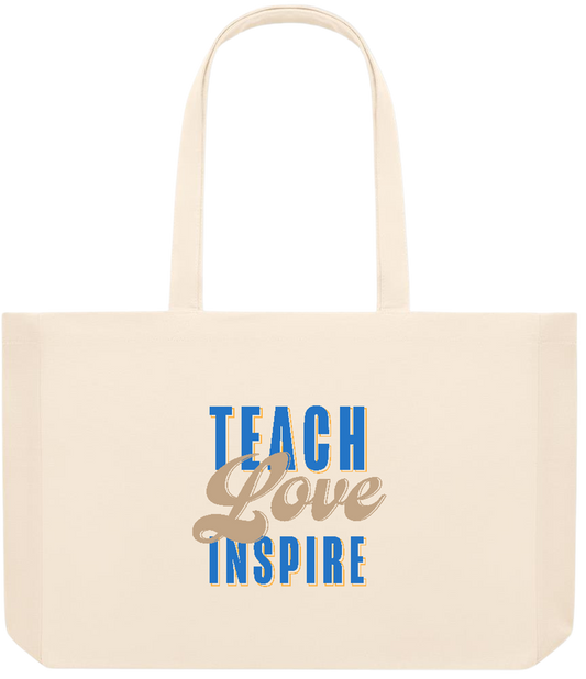 Teach Love Inspire Design - Premium large recycled beach tote bag_BEIGE_front