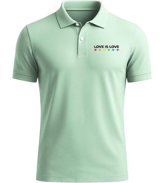Love is Love Colored Hearts Design - Comfort men's polo shirt_ICE GREEN_front