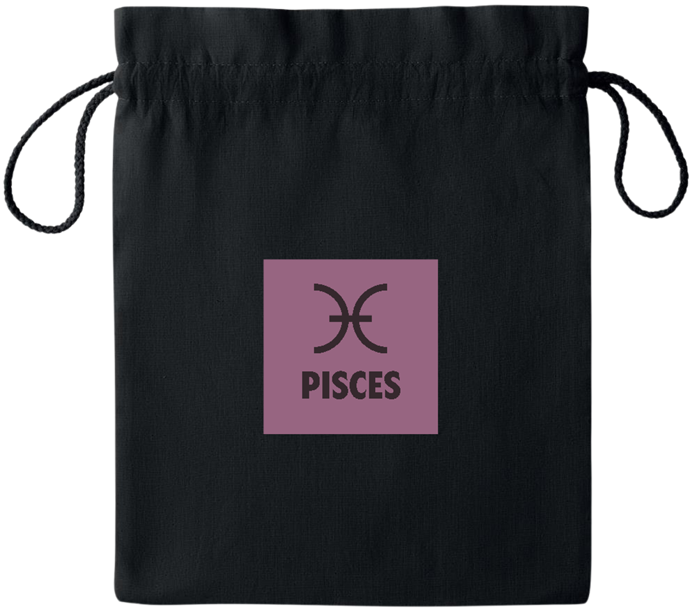 Zodiac Pisces Design - Essential medium colored cotton drawstring bag_BLACK_front