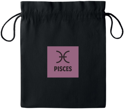 Zodiac Pisces Design - Essential medium colored cotton drawstring bag_BLACK_front