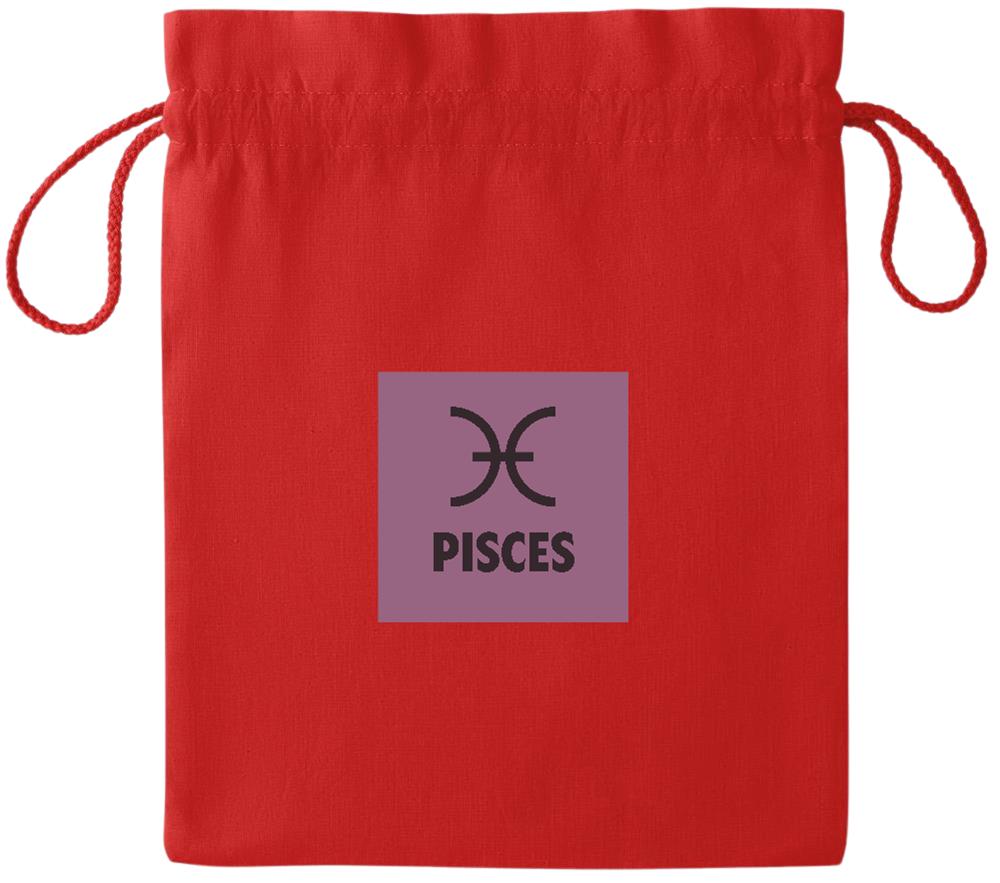 Zodiac Pisces Design - Essential medium colored cotton drawstring bag_RED_front