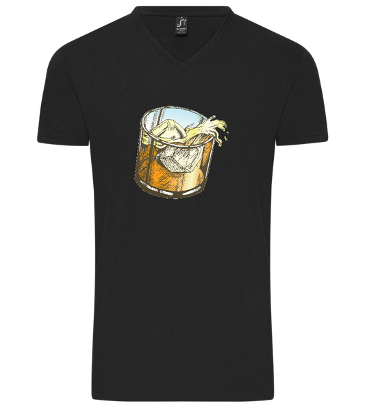 Whiskey Glass Design - Premium men's v-neck t-shirt_DEEP BLACK_front