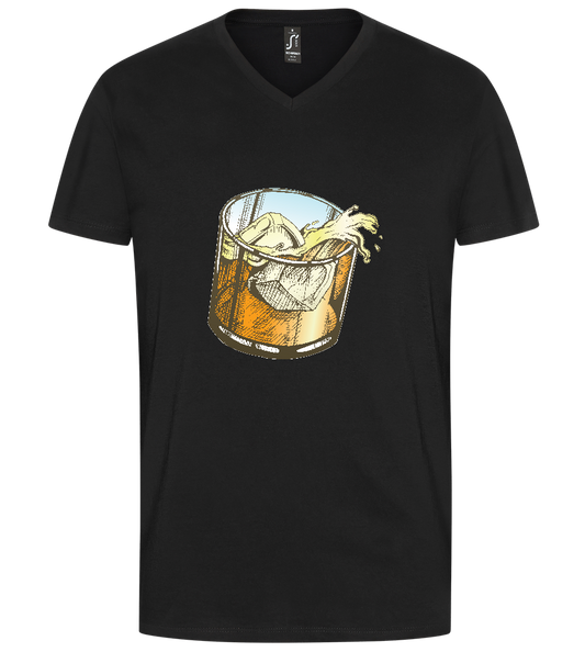 Whiskey Glass Design - Premium men's v-neck t-shirt_DEEP BLACK_front