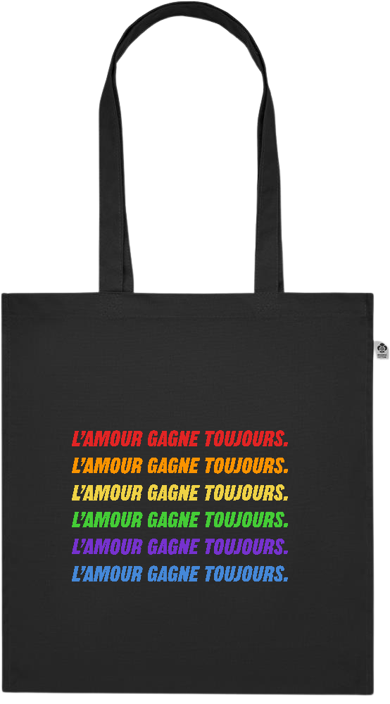 L'amour Gagne Toujours Design - Premium colored organic cotton tote bag_BLACK_front