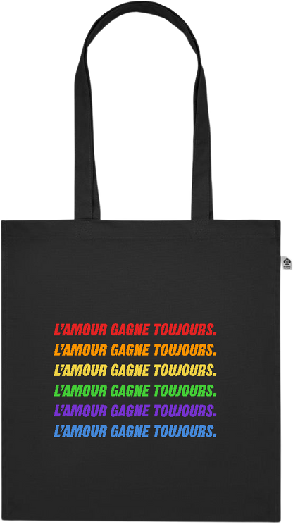 L'amour Gagne Toujours Design - Premium colored organic cotton tote bag_BLACK_front