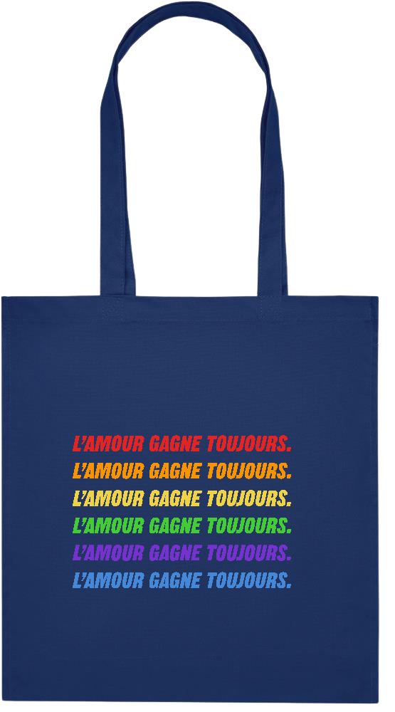 L'amour Gagne Toujours Design - Premium colored organic cotton tote bag_BLUE_front