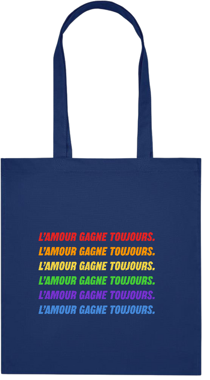 L'amour Gagne Toujours Design - Premium colored organic cotton tote bag_BLUE_front