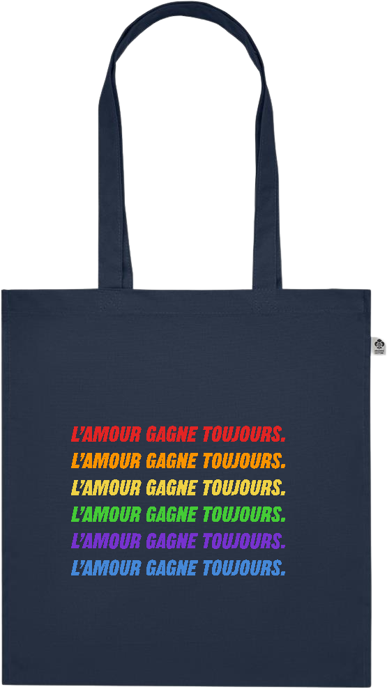 L'amour Gagne Toujours Design - Premium colored organic cotton tote bag_FRENCH NAVY_front