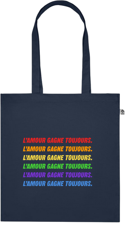 L'amour Gagne Toujours Design - Premium colored organic cotton tote bag_FRENCH NAVY_front