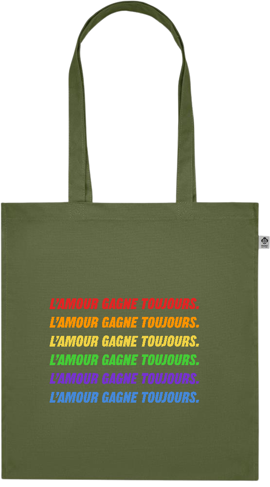 L'amour Gagne Toujours Design - Premium colored organic cotton tote bag_GREEN_front