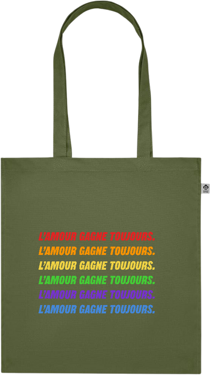 L'amour Gagne Toujours Design - Premium colored organic cotton tote bag_GREEN_front