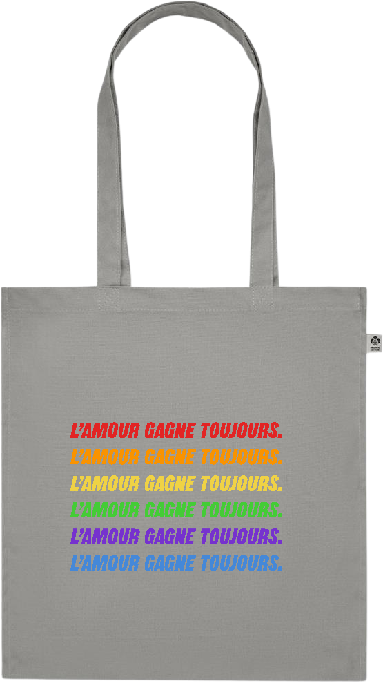 L'amour Gagne Toujours Design - Premium colored organic cotton tote bag_STONE GREY_front