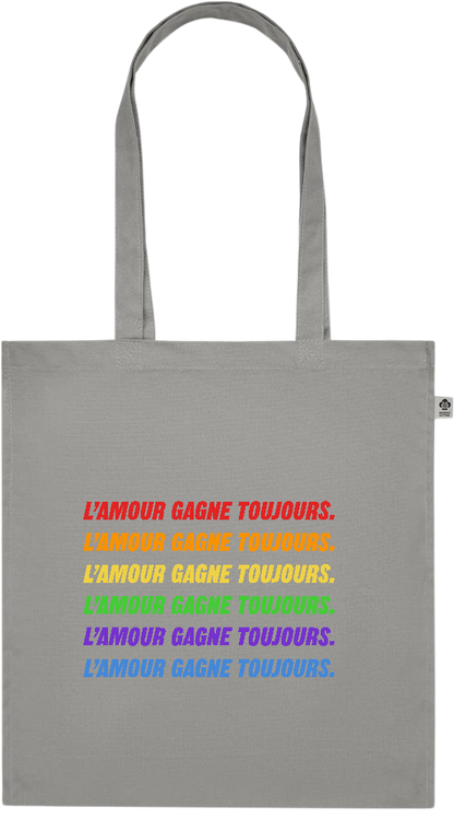 L'amour Gagne Toujours Design - Premium colored organic cotton tote bag_STONE GREY_front