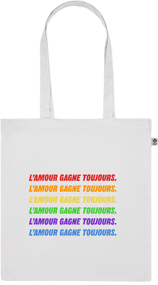 L'amour Gagne Toujours Design - Premium colored organic cotton tote bag_WHITE_front