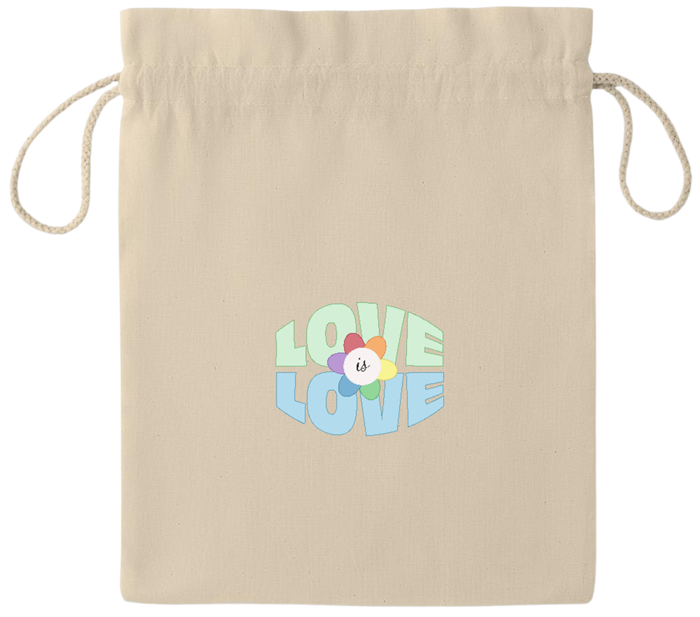 Love is Love Flower Design - Essential medium drawcord gift bag_BEIGE_front