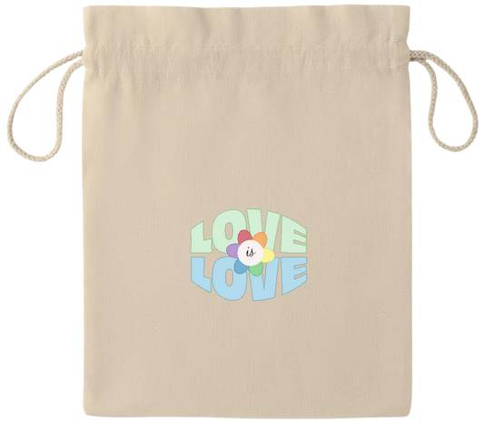 Love is Love Flower Design - Essential medium drawcord gift bag_BEIGE_front