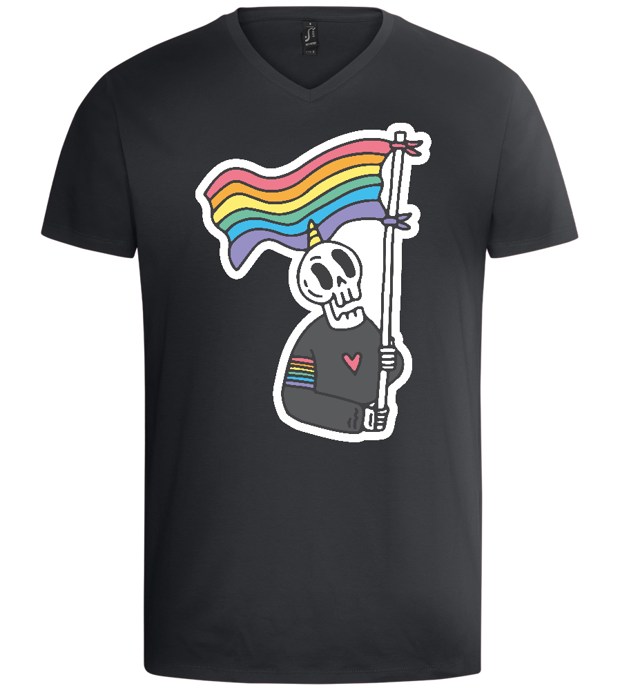 Rainbow Flag Skull Design - Basic men's v-neck t-shirt_DARK GRAY_front