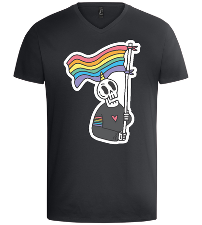 Rainbow Flag Skull Design - Basic men's v-neck t-shirt_DARK GRAY_front