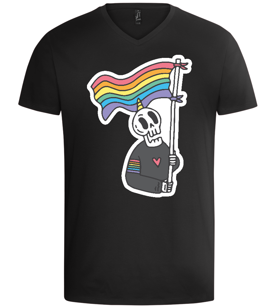 Rainbow Flag Skull Design - Basic men's v-neck t-shirt_DEEP BLACK_front