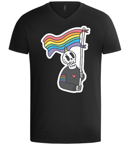 Rainbow Flag Skull Design - Basic men's v-neck t-shirt_DEEP BLACK_front