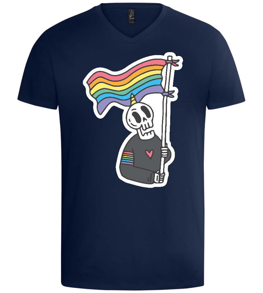 Rainbow Flag Skull Design - Basic men's v-neck t-shirt_MARINE_front