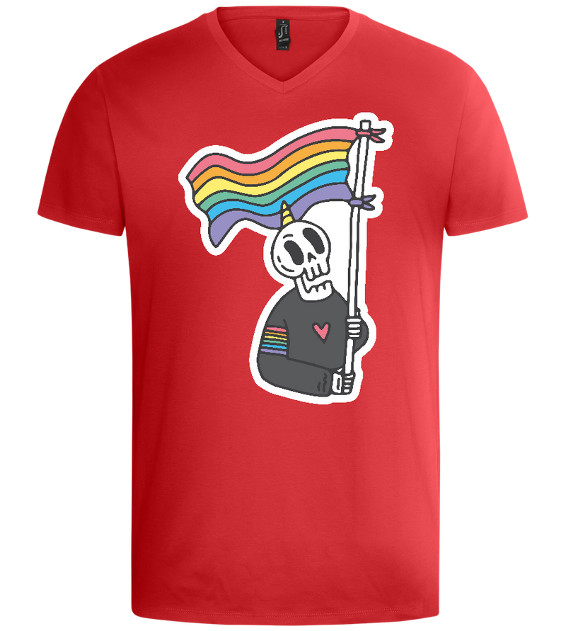 Rainbow Flag Skull Design - Basic men's v-neck t-shirt_RED_front