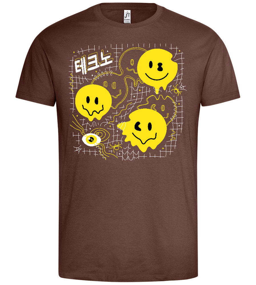 Distorted Smiley Grid Design - Premium men's t-shirt_CHOCOLATE_front